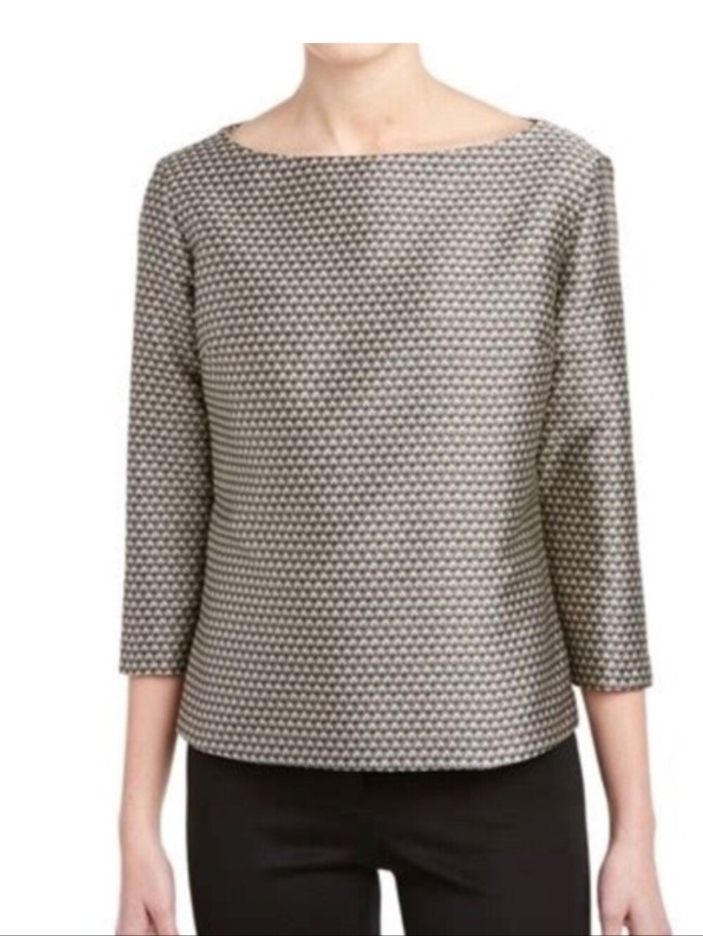SERENA & LILY Geometric Diamond Print Top 3/4 Length Sleeves Bateau Neck LARGE